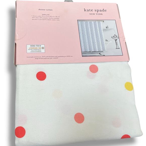 Kate Spade New York Fabric Shower Curtain Pink Yellow Dot 72x72 Modern Bathroom - Picture 7 of 13